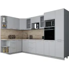 Готовая кухня Интерлиния Мила Gloss 1.68x3.2 левая (пепел софт/пепел софт/травертин серый)
