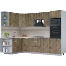 Готовая кухня Интерлиния Мила Лайт 1.68x2.8 левая (дуб веллингтон/дуб веллингтон/травертин серый)