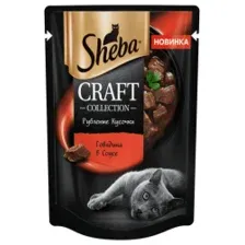 Пауч Sheba Craft для взрослых кошек, Рубленые кусочки в соусе с говядиной, 75 г