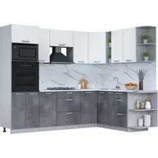 Готовая кухня Интерлиния Мила Лайт 1.88x2.6 правая (белый платинум/бетон портленд/белый гранит)