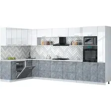 Готовая кухня Интерлиния Мила Gloss 1.896х3.88 (керамика/белый глянец/белый гранит)