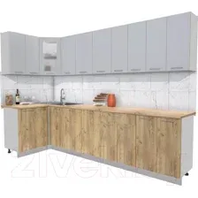 Готовая кухня Интерлиния Мила 12x30 (серебристый-дуб золотой-дуб бунратти)
