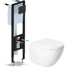 Унитаз подвесной Saniteco KW-9003W Single (безободковый) + Ани Пласт WCP4133