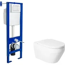Унитаз подвесной Saniteco KW-9009W + Berges АТОМ 410 040333 (с кнопкой)