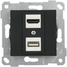 Розетка HDMI + USB Type A, черный мат Rita Mutlusan (2200-459-0184)