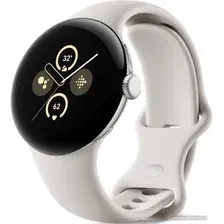 Умные часы Google Pixel Watch 2 (глянцевый серебристый/фарфор, спортивный силиконовый ремешок)