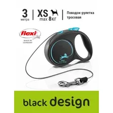 Поводок-рулетка "Flexi", для собак "BLACK DESIGN", тросовый, синий, (XS): 8кг/3м