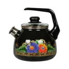 Чайник "Вологда" 3,0 л (черный со свистком) СТАЛЬЭМАЛЬ 4с209я