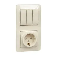 Блок Розетка с заземлением со шторками 3кл.выключатель бежевый, Schneider Electric Glossa