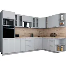 Готовая кухня Интерлиния Мила Gloss 1.88x3.0 правая (пепел софт/пепел софт/травертин серый)