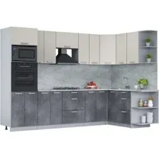 Готовая кухня Интерлиния Мила Лайт 1.68x3.0 правая (персидский жемчуг/бетон портленд/серый каспий)