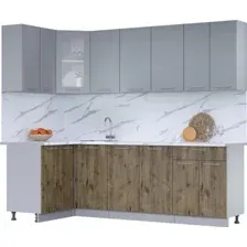 Готовая кухня Интерлиния Мила 12x24 (серебро/дуб веллингтон/белый гранит)