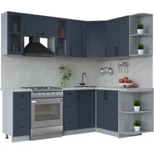 Готовая кухня Интерлиния Тренд 1.5x2.2 правая (индиго/индиго/опал светлый)