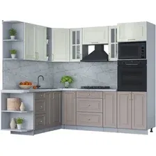Готовая кухня Интерлиния Мила Шато 1.88x2.4 ВТ левая (белый/луна/серый каспий)