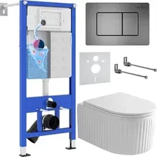Унитаз подвесной Roxen Royal Matt в комплекте с инсталляцией StounFix Dual Fresh 6 в 1 968290 (кнопка: оружейная сталь)