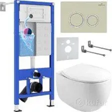 Унитаз подвесной Roxen Egg в комплекте с инсталляцией StounFix Dual Fresh 6 в 1 966284 (кнопка бежевый)