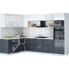 Готовая кухня Интерлиния Мила Gloss 1.896х2.98-2 (асфальт глянец/белый глянец/белый гранит)
