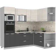 Готовая кухня Интерлиния Мила Лайт 1.68x2.4 правая (вудлайн кремовый/антрацит/бискайская сосна)