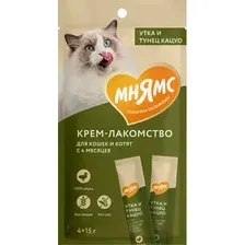 Крем-лакомство Мнямс для кошек тунцом Кацуо, 15гх4 шт