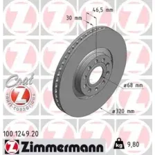 Тормозной диск ZIMMERMANN 100.1249.20 вентилируемый , передняя ось