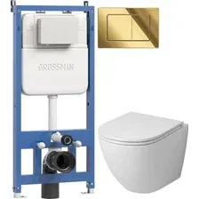 Унитаз подвесной Grossman GR-4455SQ + 900.K45.01.000 + Classic 700.K45.04.30M.30M (золотой глянцевый)