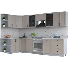 Готовая кухня Интерлиния Тренд 1.5x3.2 левая (луна/луна/бискайская сосна)