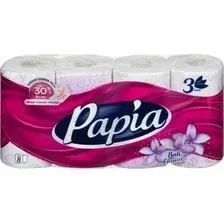 Туалетная бумага Papia Балийский цветок (3 слоя, 8 рулонов)