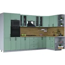Готовая кухня Интерлиния Тренд 1.68x3.4 ВТ правая (мята/мята/дуб бунратти)