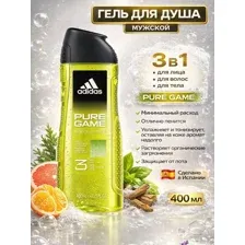 Гель для душа мужской Шампунь 3в1 adidas Адидас Pure Game 400 мл.