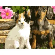 Набор алмазной вышивки Darvish Котенок и щенок / DV-9516-19