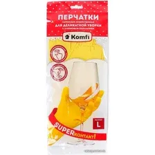 Латексные перчатки Komfi Для деликатной уборки латексные с х/б напылением (L, желтый)