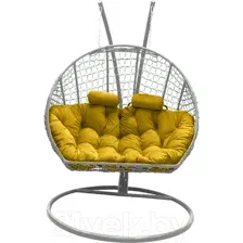 Кресло подвесное Craftmebelby Кокон Двойной Премиум Кольца (белый/желтый)