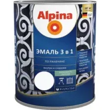 Эмаль Alpina По ржавчине 3 в 1 RAL9003 (750мл, шелковисто-матовый белый)