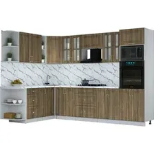Готовая кухня Интерлиния Мила Шато 1.88x3.0 ВТ LV (дуб вотан/дуб вотан/белый гранит)
