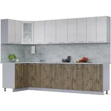 Готовая кухня Интерлиния Мила 12x30 (вудлайн кремовый/дуб веллингтон/серый каспий)