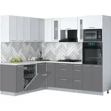 Готовая кухня Интерлиния Мила Gloss 1.896х2.38 (серый/белый/опал светлый)