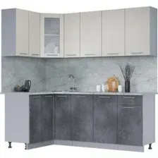 Готовая кухня Интерлиния Мила 12x21 (персидский жемчуг/бетон портленд/серый каспий)