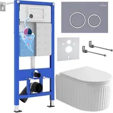 Унитаз подвесной Roxen Royal Matt в комплекте с инсталляцией StounFix Dual Fresh 6 в 1 968253 (кнопка: серый бетон)
