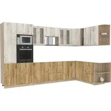 Готовая кухня Интерлиния Мила 1.88x3.4 правая без столешницы (дуб белый/дуб золотой)