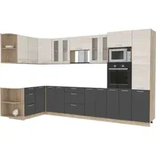 Готовая кухня Интерлиния Мила 1.68x3.4 левая без столешницы (вудлайн кремовый/антрацит)