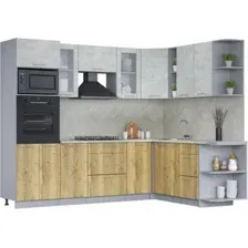 Готовая кухня Интерлиния Мила 1.88x2.6 правая (бетон лайт/дуб золотой/опал светлый)