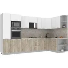 Готовая кухня Интерлиния Мила Лайт 1.68x3.4 правая (белый платинум/дуб серый/малага)