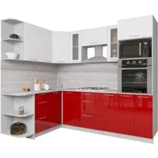Готовая кухня Интерлиния Мила Gloss 1.68x2.4 левая (белый-красный)