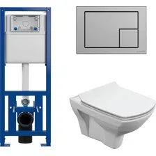 Унитаз подвесной Cersanit Carina New Clean On с инстал. Link Pro (с кнопкой Corner 64107 хром матовый)