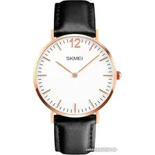 Наручные часы Skmei 1181 (розовое золото/черный, кожаный браслет)