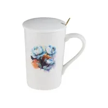 Кружка керамическая с крышкой и ложкой, 350 мл., PEONY, PERFECTO LINEA