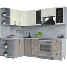 Готовая кухня Интерлиния Тренд 1.5x2.4 левая (луна/белый/серый каспий)