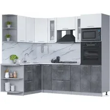 Готовая кухня Интерлиния Мила 1.68x2.4 левая (белый платинум/бетон портленд/белый гранит)