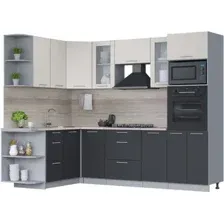 Готовая кухня Интерлиния Мила 1.68x2.6 левая (персидский жемчуг/антрацит/травертин серый)