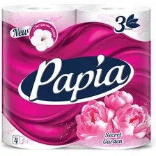 Туалетная бумага Papia Secret Garden 3х слойная (4рул, белый)